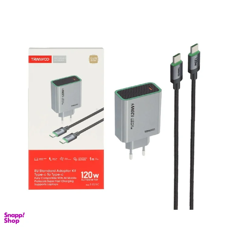 شارژر دیواری 120 وات ترانیو مدل T-EU8 C  همراه کابل شارژ USB-C