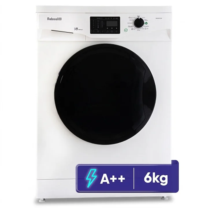 ماشین لباسشویی سفید آبسال مدل WNU6510-W با در مشکی و پنل تنظیم برنامه در بالا