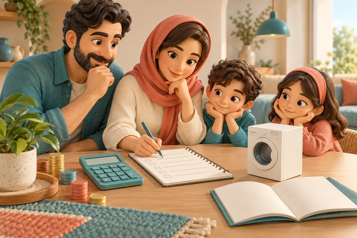 تصویر مفهومی برگه بودجه و هزینه‌های خرید در راهنمای فروشگاه لوازم خانگی ایوان